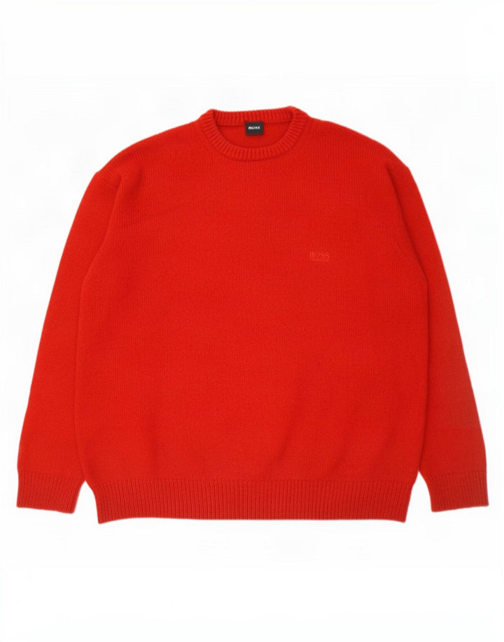 Maglione maglione girocollo da uomo Hugo Boss EU 52 grande lana rossa