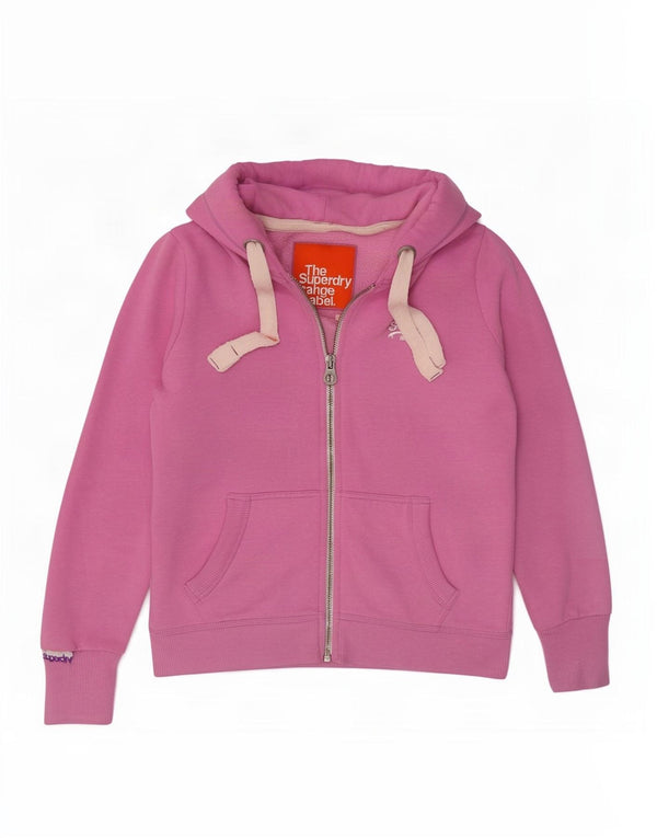Maglione con cappuccio e zip da donna Superdry UK 14 Poliestere rosa medio