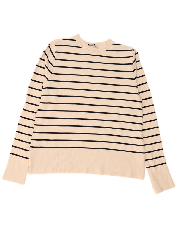 Maglione maglione girocollo da donna Zara UK 10 piccolo in viscosa a righe bianco sporco