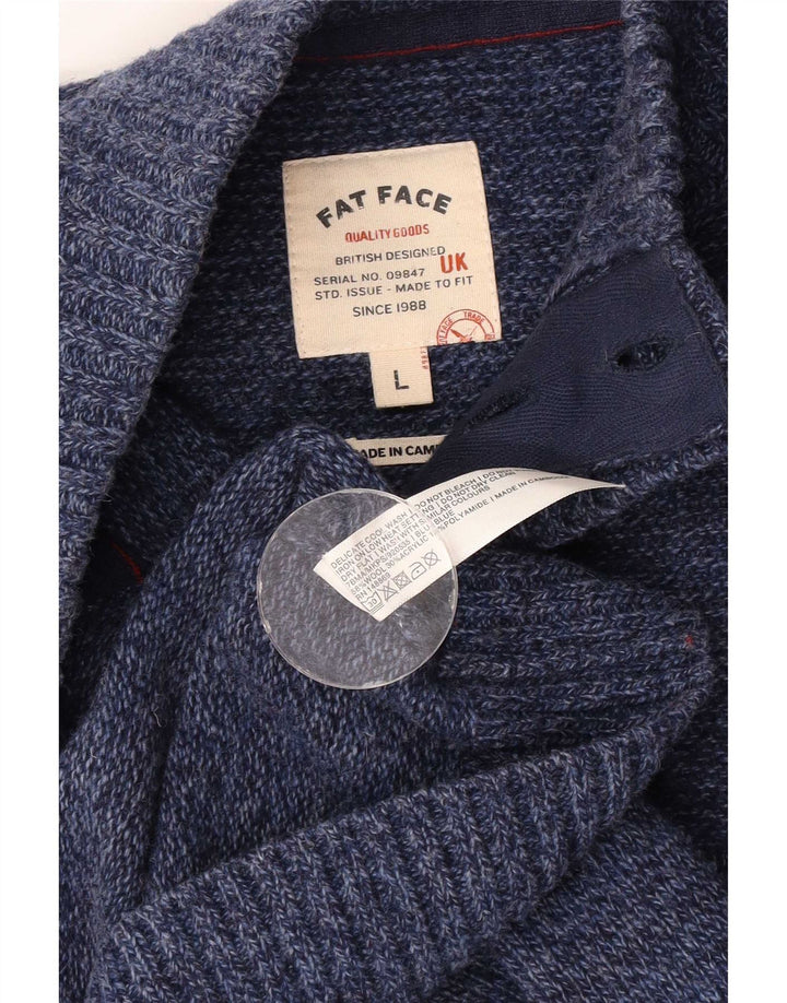 Maglione da uomo con collo abbottonato Fat Face, grande lana a righe blu navy