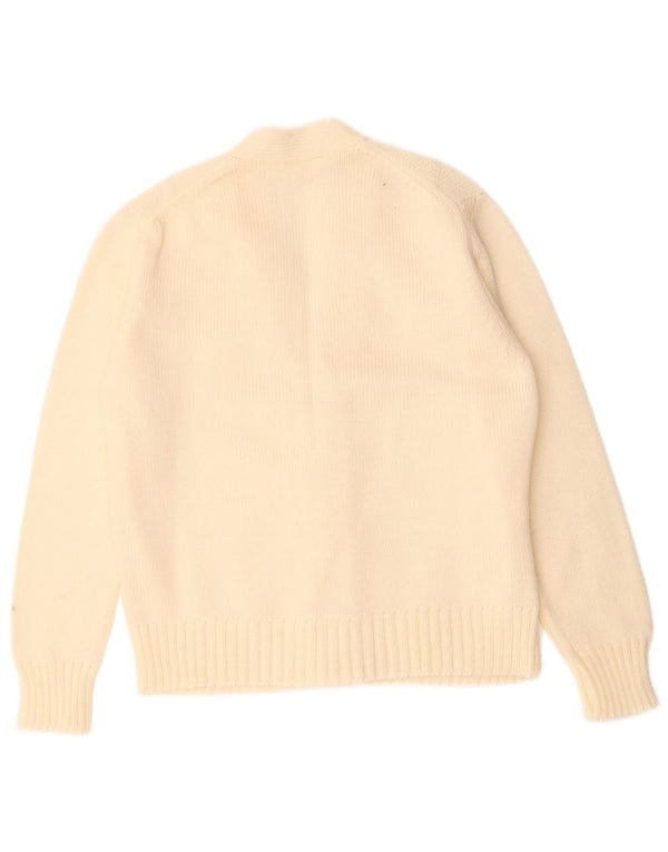 Maglione cardigan da donna vintage UK 14 medio bianco sporco