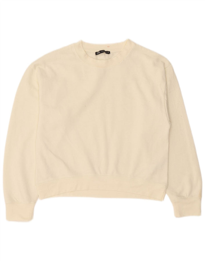 Felpa da donna Zara UK 14 poliestere bianco sporco medio