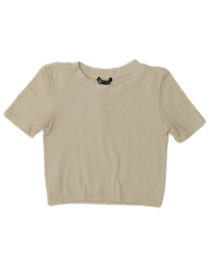 T-shirt corta da donna Zara UK 12 nylon bianco sporco medio