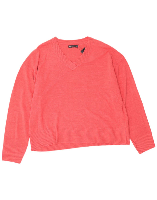 Maglione con scollo a V da donna Marks & Spencer UK 22 3XL Acrilico rosa