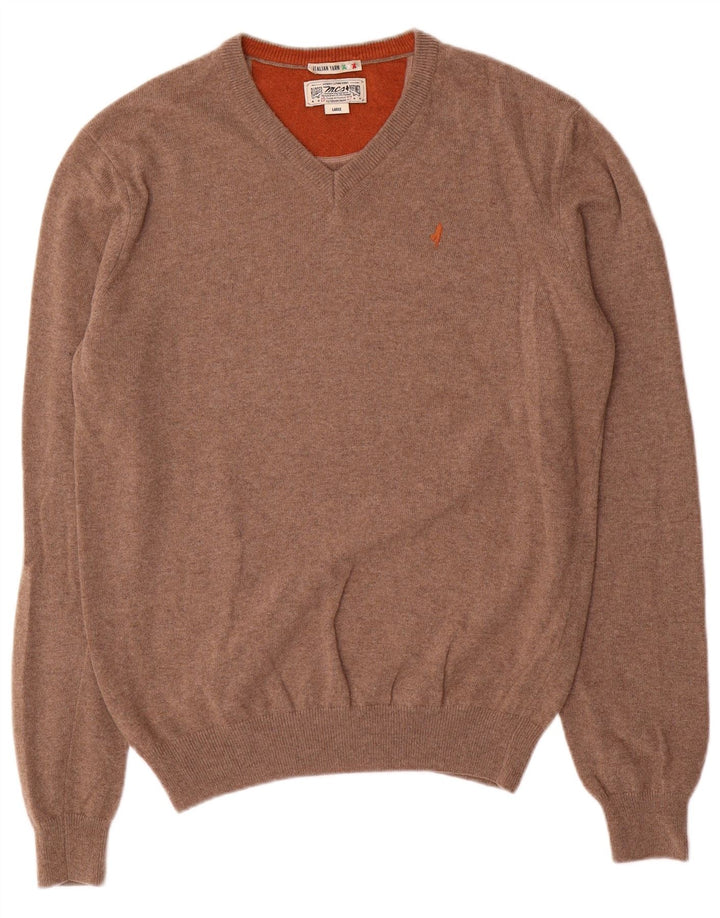 Marlboro Classics Maglione da uomo con scollo a V, grande, in lana marrone