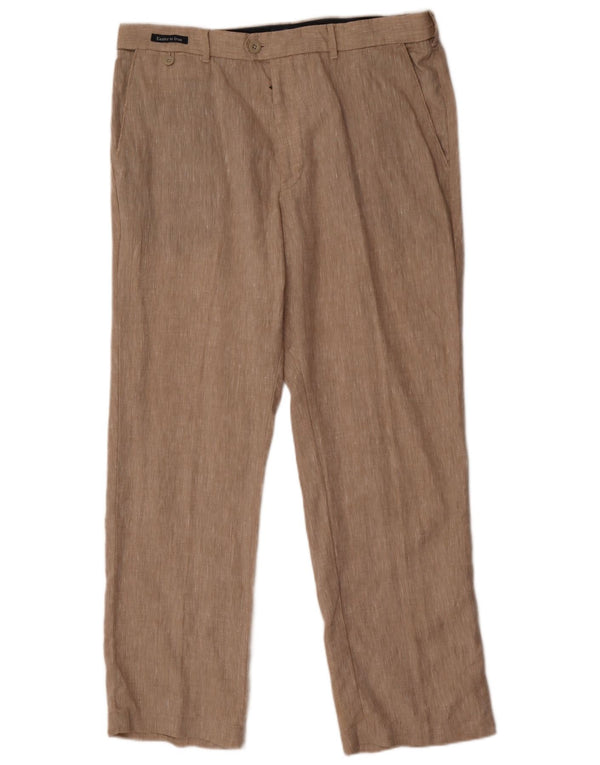 Marks & Spencer Mens Blue Harbour Straight Chino Trousers W38 L31 Beige