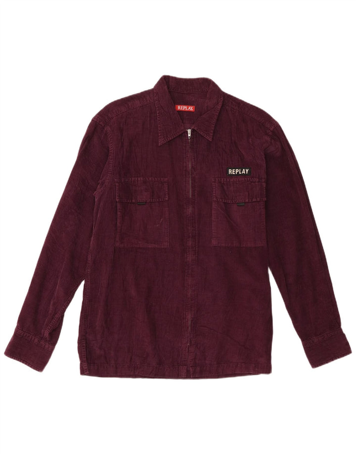 Camicia da uomo in velluto a coste Replay, cotone viola medio