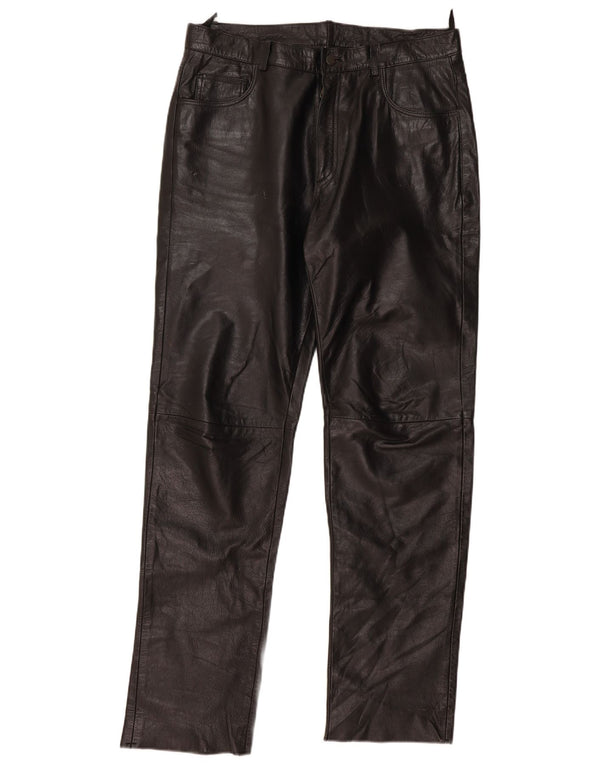 Pantaloni dritti in pelle vintage da uomo XL W38 L34 neri