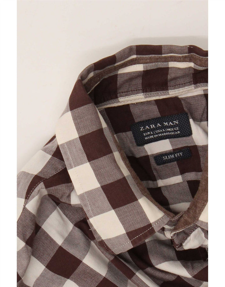 Camicia Zara da uomo slim fit grande a quadretti marroni