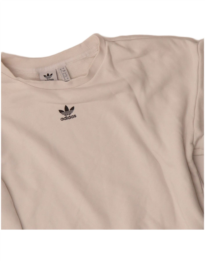 Adidas Felpa con grafica corta oversize da donna UK 8 Small Bianca