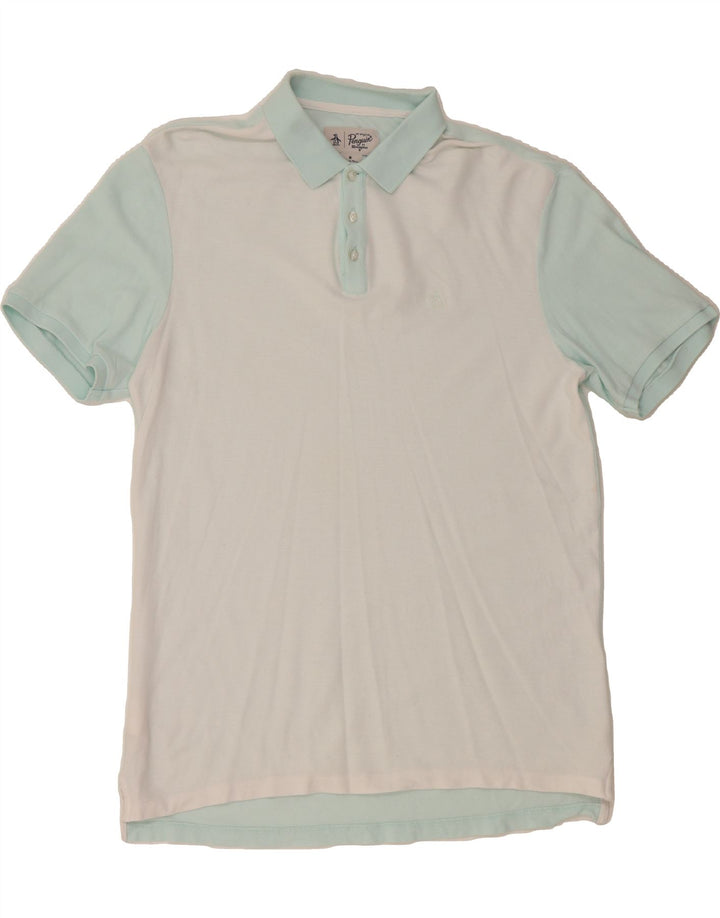 PENGUIN Mens Polo Shirt Medium Off White Colourblock Cotton Vintage Penguin and Second-Hand Penguin from Messina Hembry 