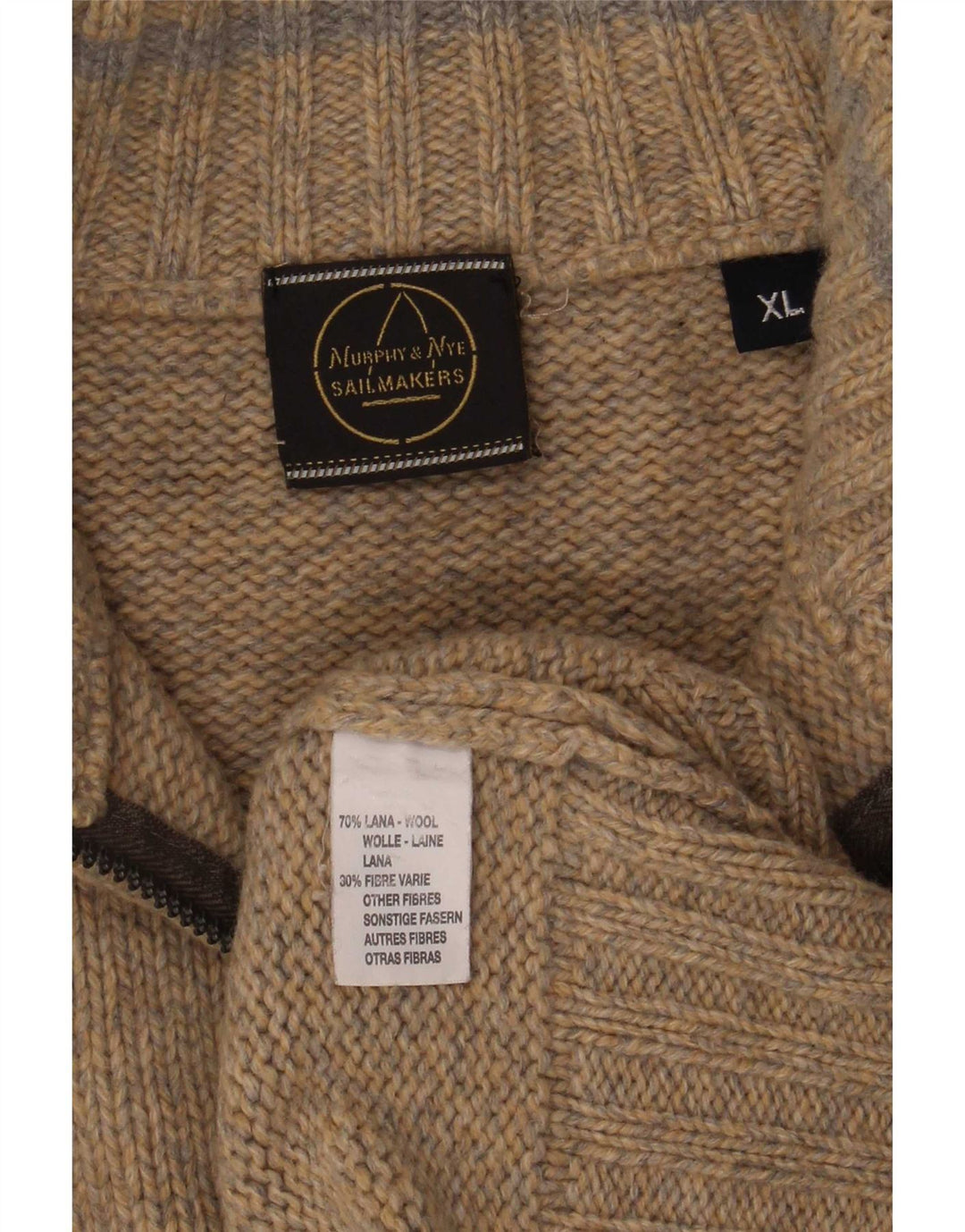 Maglione da uomo con zip e collo Murphy & Nye XL in lana screziata beige