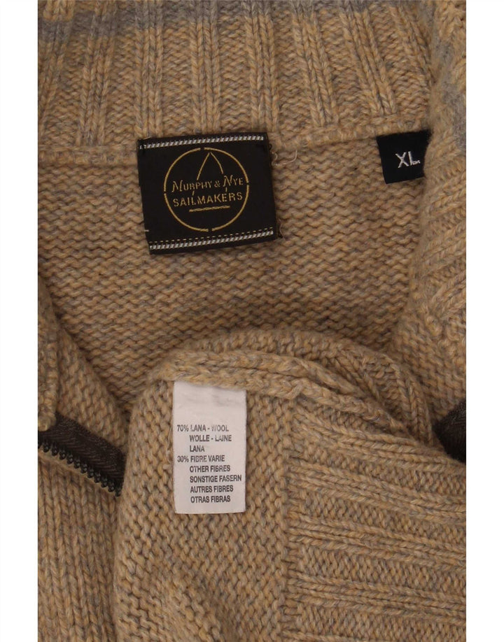 Maglione da uomo con zip e collo Murphy & Nye XL in lana screziata beige