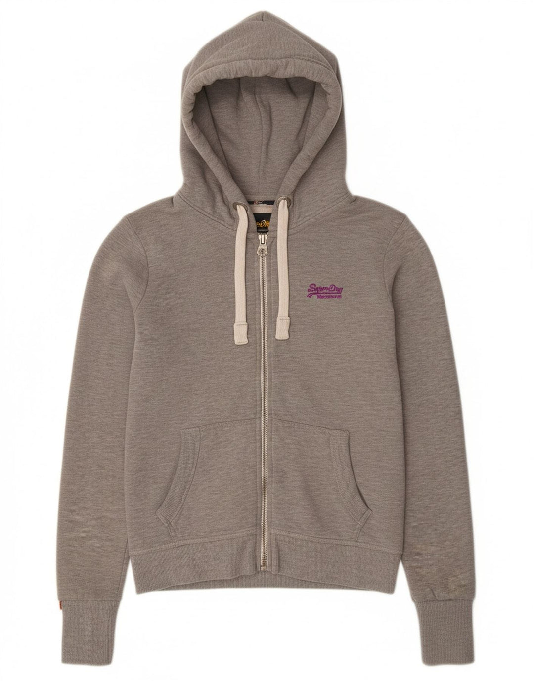 SUPERDRY Womens Zip Hoodie Sweater UK 16 Large Grey Polyester