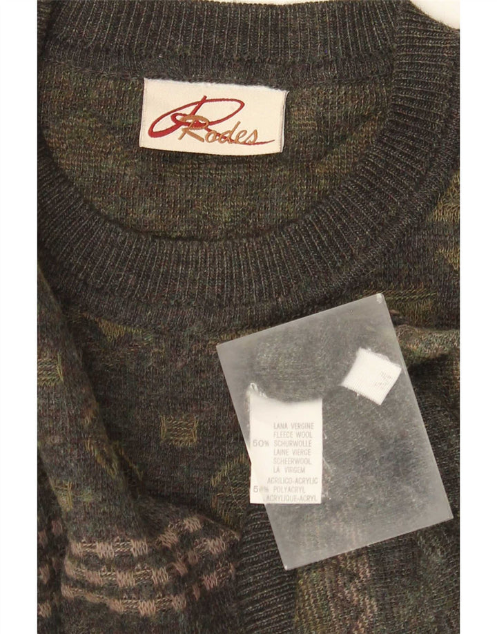 Rodes Maglione girocollo da uomo in lana Fair Isle color kaki medio