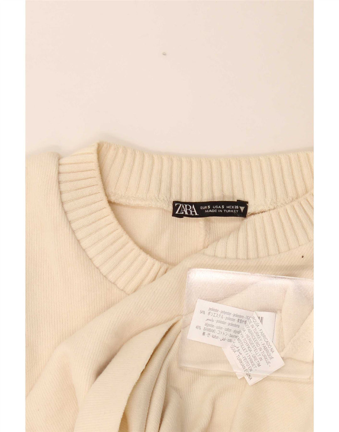 Maglione maglione girocollo oversize da donna Zara UK 10 piccolo bianco sporco