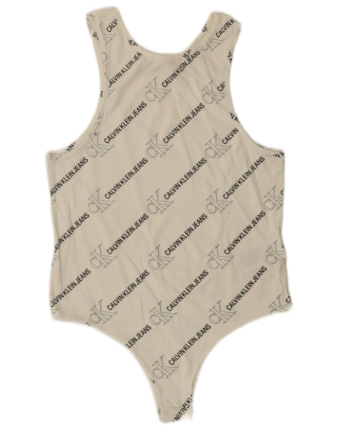 CALVIN KLEIN JEANS Body senza maniche con grafica da donna UK 14 Large Bianco