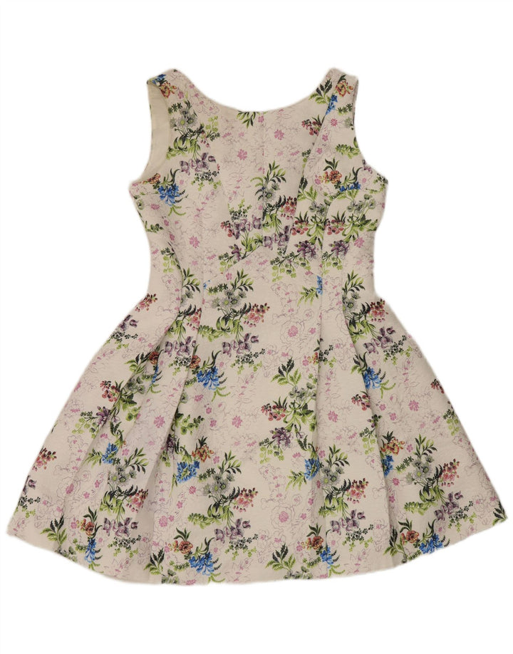Abito scampanato senza maniche da donna Oasis UK 14 Poliestere floreale bianco medio