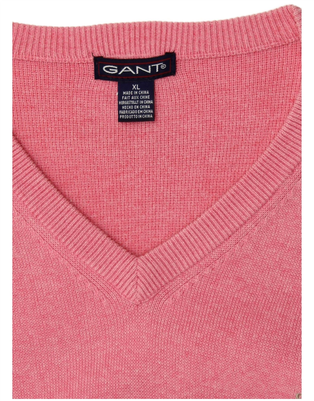 GANT Maglione da uomo con scollo a V XL in cotone screziato rosa