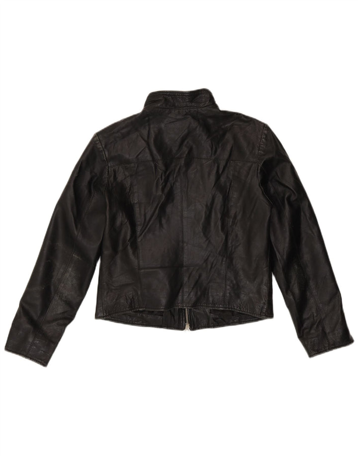 VINTAGE Womens Crop Leather Jacket UK 12 Medium Black Leather