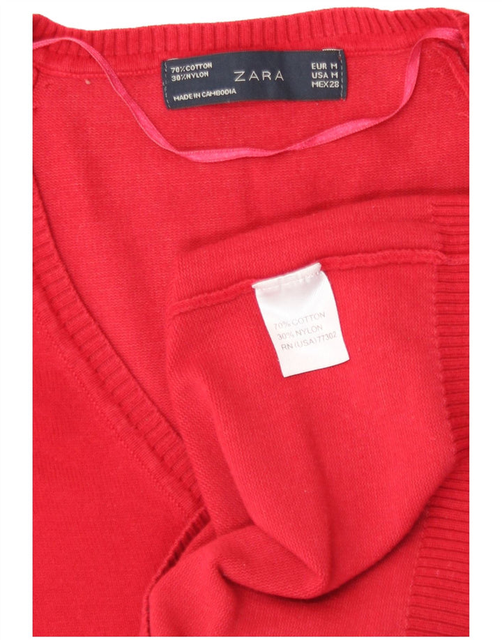 Maglione maglione con scollo a V da donna Zara UK 12 cotone rosso medio