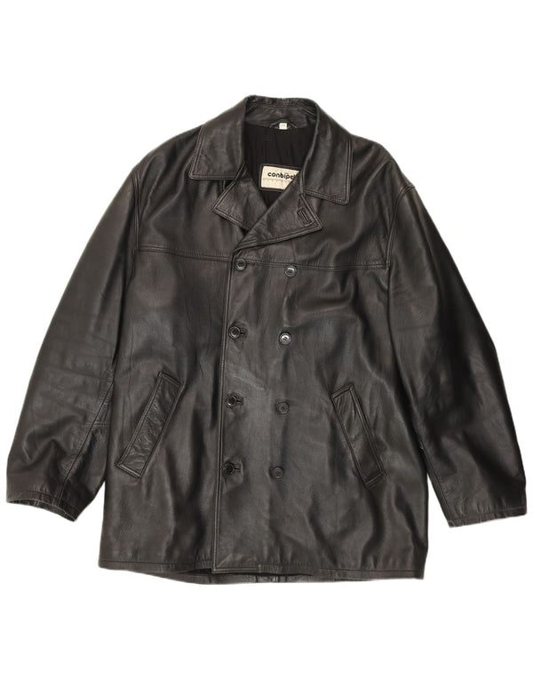 Cappotto in pelle doppio petto da uomo Conbipel taglia 52 grande in pelle nera