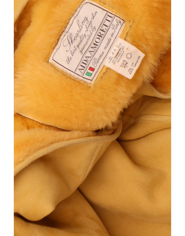 Cappotto oversize in shearling doppiopetto vintage da donna IT 44 giallo medio