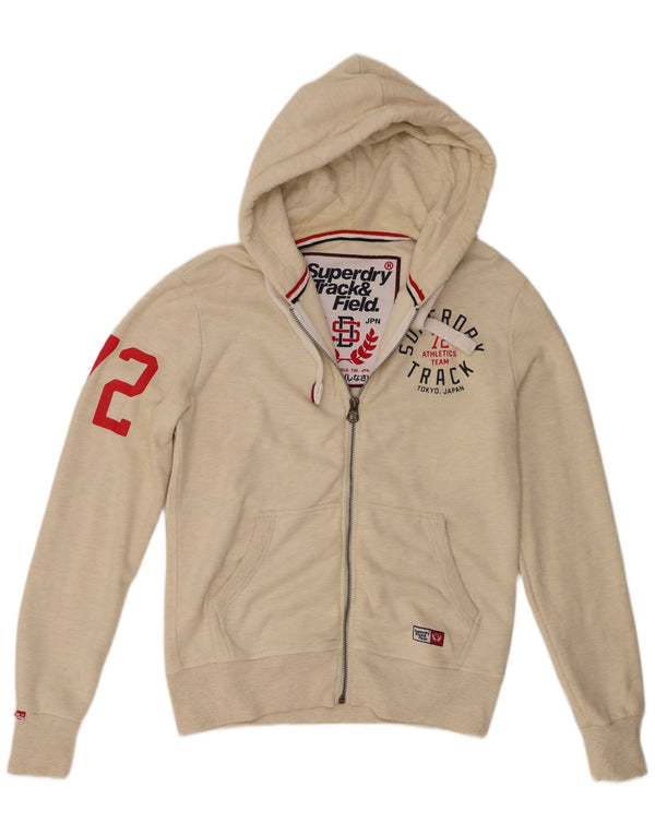 Maglione con cappuccio e zip grafica da uomo Superdry grande in cotone beige