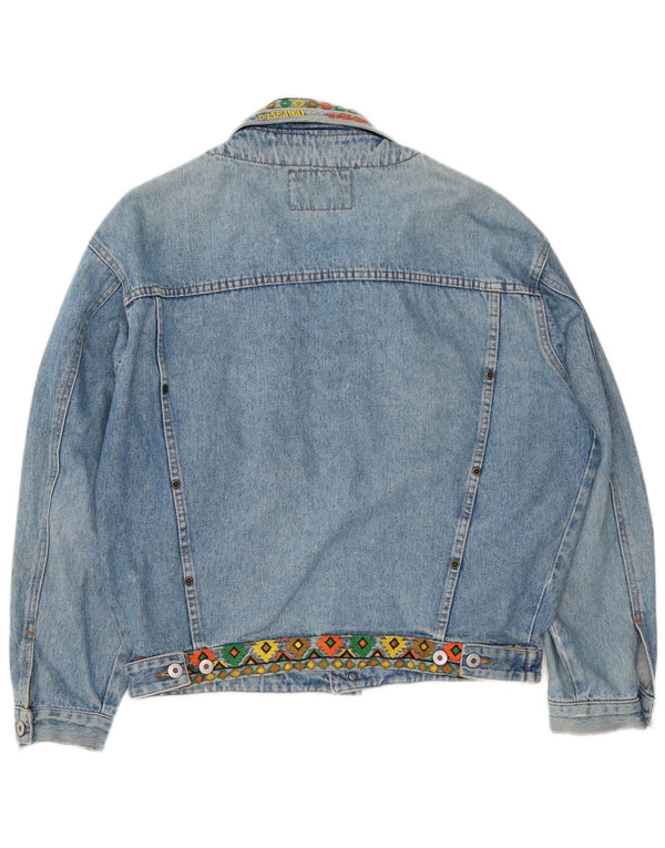 Giacca in denim retrò da uomo The Seaway UK 40 Large Blue geometrica anni '80