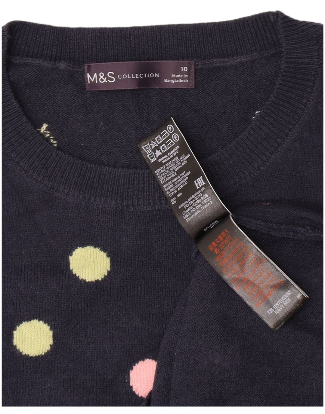 Maglione maglione girocollo da donna Marks & Spencer UK 10 piccolo blu navy
