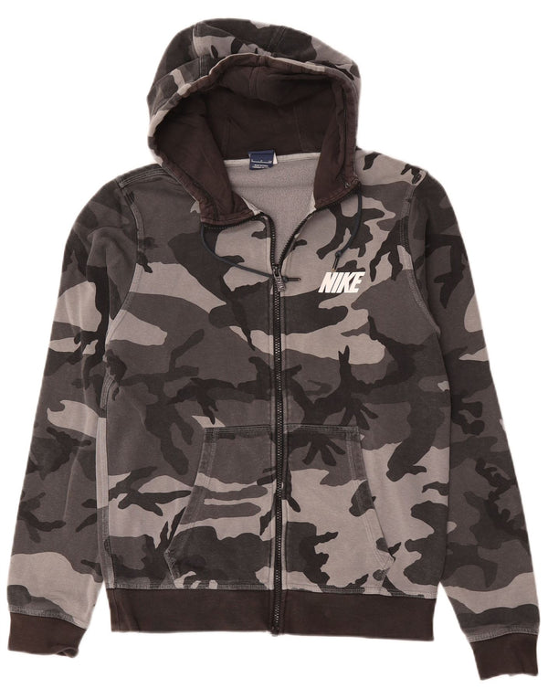 Felpa con cappuccio e zip Nike da uomo, piccola, in cotone mimetico grigio