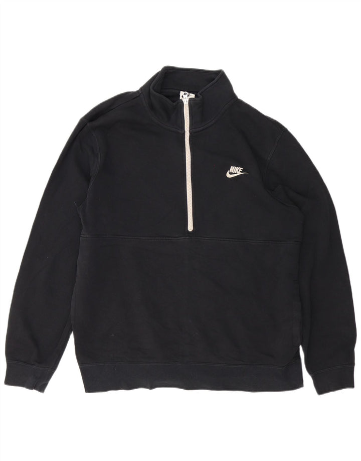 Felpa Nike da uomo con zip e collo, maglione grande, cotone nero