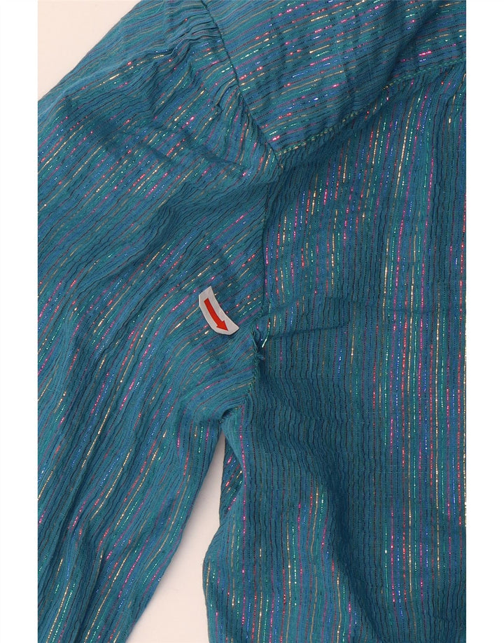 Camicia vintage da donna IT 46 Large a righe blu metallizzate