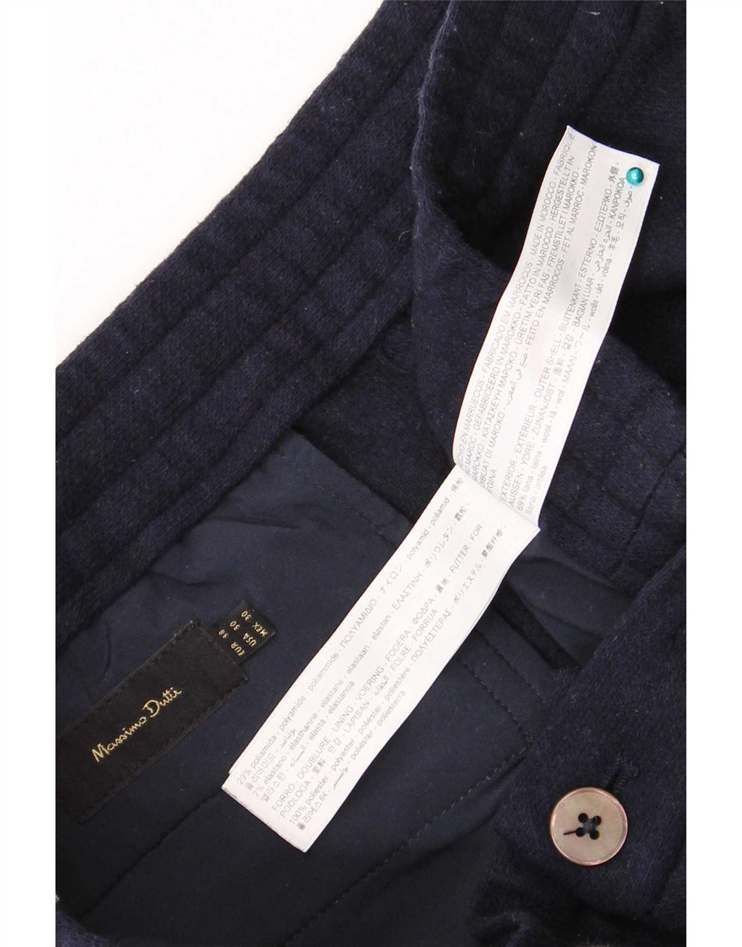 Pantaloni corti slim da uomo Massimo Dutti EU 38 Small W30 L25 Lana blu navy