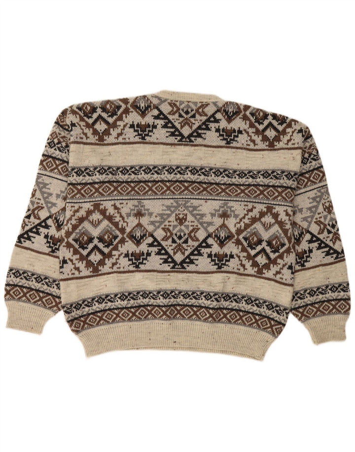 Maglione girocollo da uomo vintage IT 48/50 Medio Bianco Fair Isle
