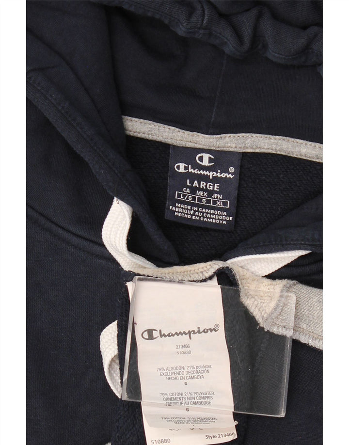 Maglione con cappuccio e zip grafica Champion da uomo, grande, in cotone color block blu navy