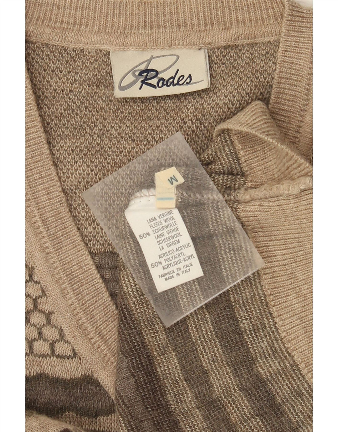 Rodes Maglione da uomo con scollo a V in lana a righe beige medio