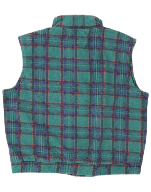 Gilet in pile da uomo vintage vestibilità ampia UK 40 grande poliestere a quadri turchese