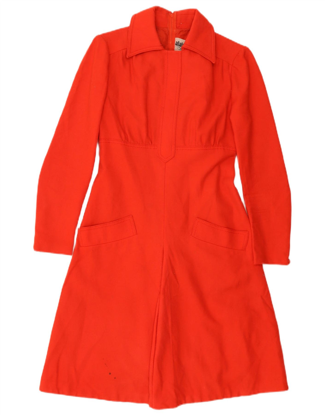 Abito a trapezio a maniche lunghe da donna VINTAGE EU 38 Lana vergine rosso medio