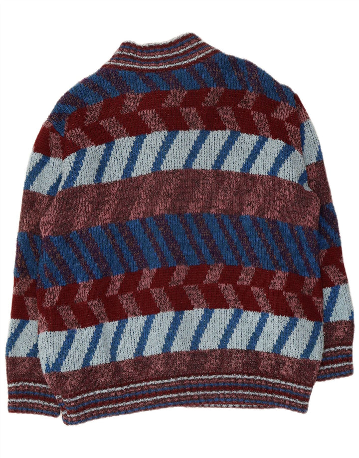 Maglione cardigan da uomo vintage grande motivo geometrico multicolore
