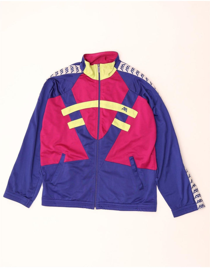 Giacca da ginnastica grafica da uomo vintage grande in poliestere color block blu