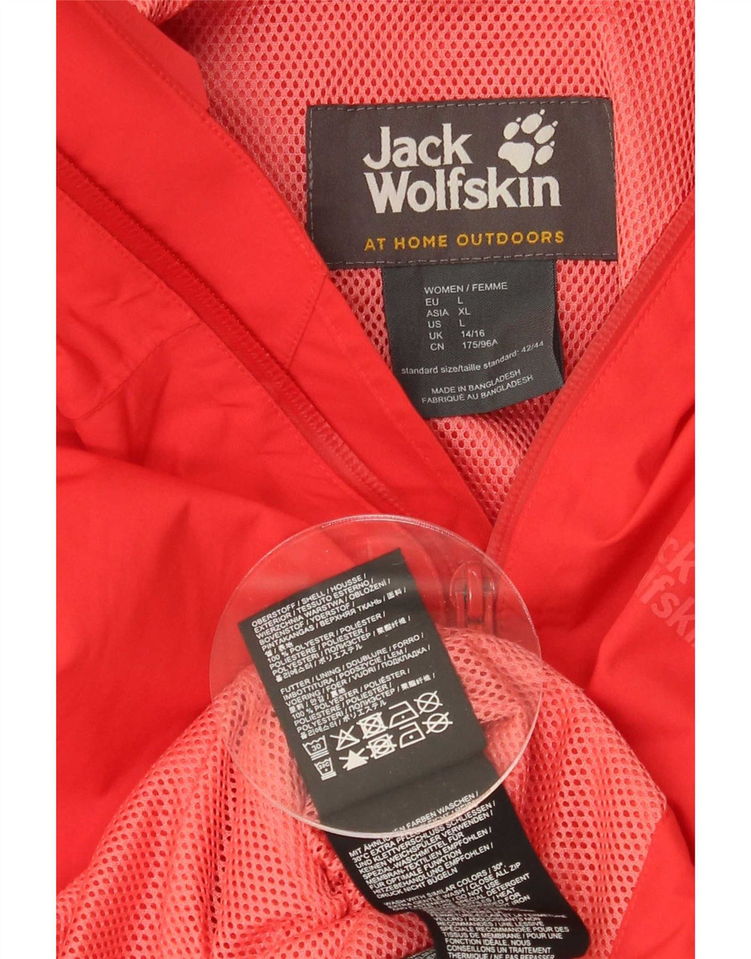 Giacca antipioggia con cappuccio da donna Jack Wolfskin UK 14/16 grande poliestere rosso