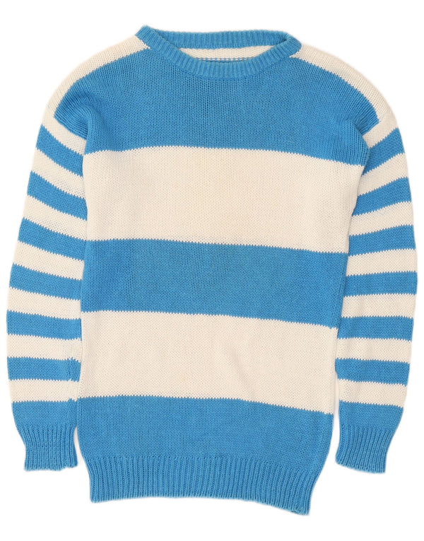 Maglione maglione vintage da donna con scollo a barca UK 14 a righe blu medio