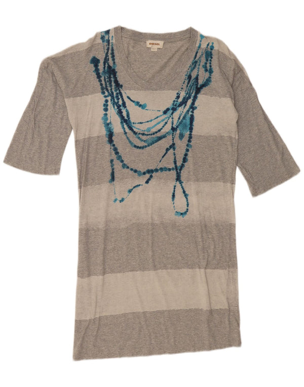 Abito T-shirt oversize da donna Diesel con maniche a 3/4 UK 10 Piccolo grigio a righe