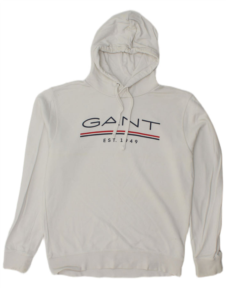 Gant Maglione con cappuccio grafico da uomo grande in cotone bianco