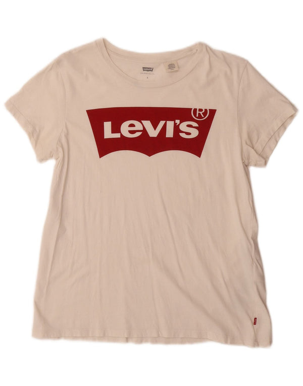 T-shirt grafica da donna Levi's Top UK 10 piccola in cotone bianco