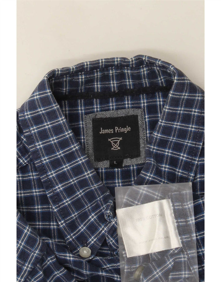 Camicia a maniche corte da uomo James Pringle di grandi dimensioni in cotone a quadri blu navy