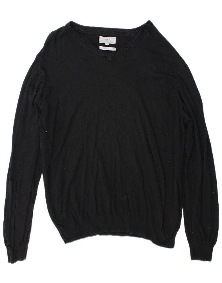 Maglione da uomo Marks & Spencer vestibilità regolare con scollo a V, grande cotone nero