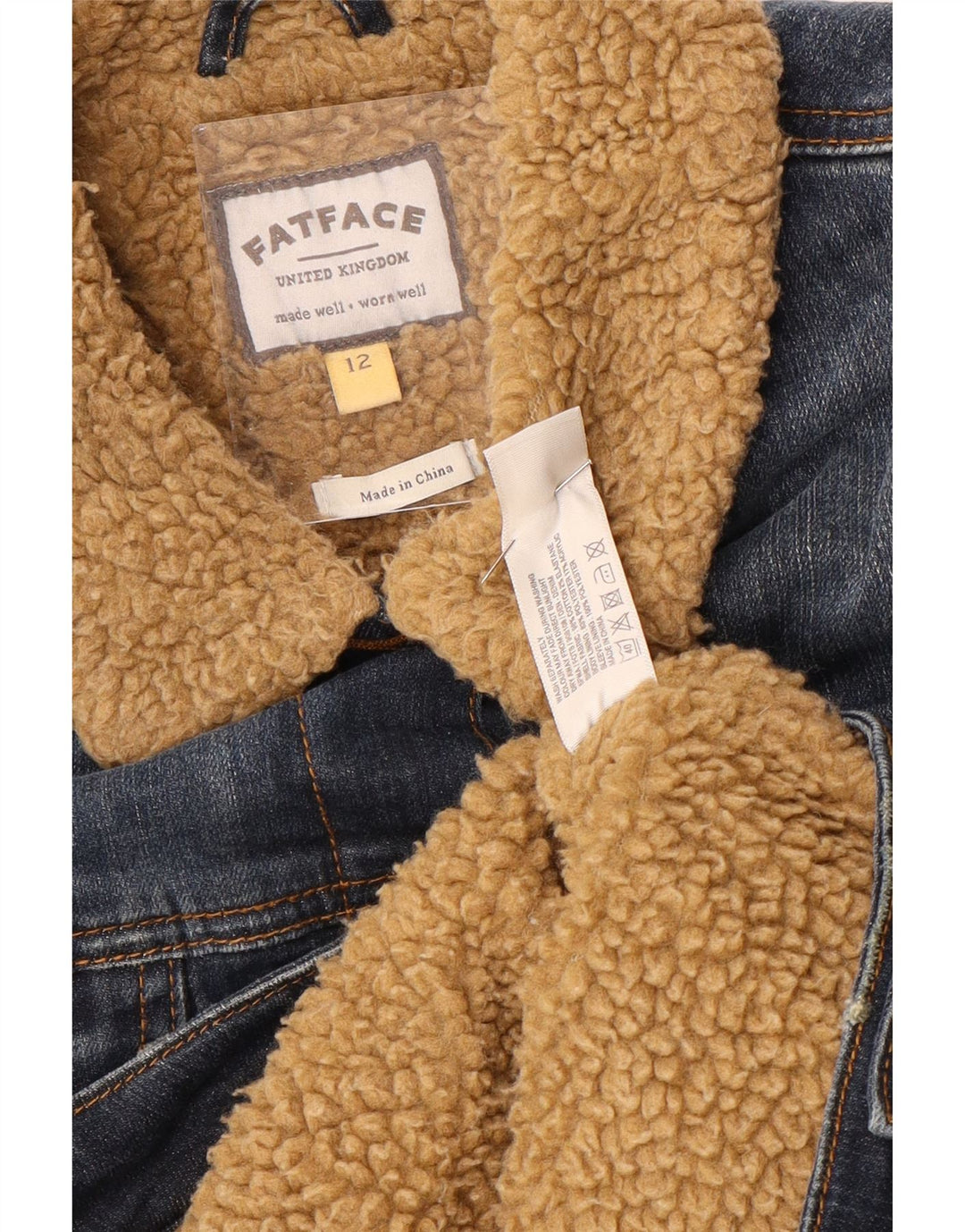 FAT FACE Giacca in denim Sherpa da donna UK 12 Cotone blu medio