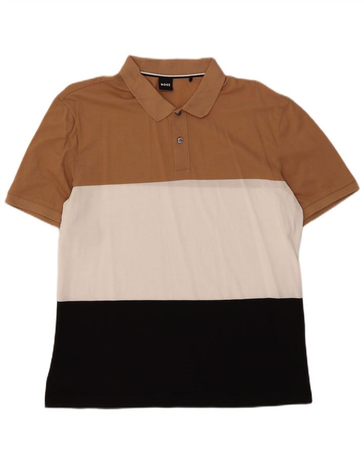 Polo da uomo Hugo Boss grande in cotone color block multicolore